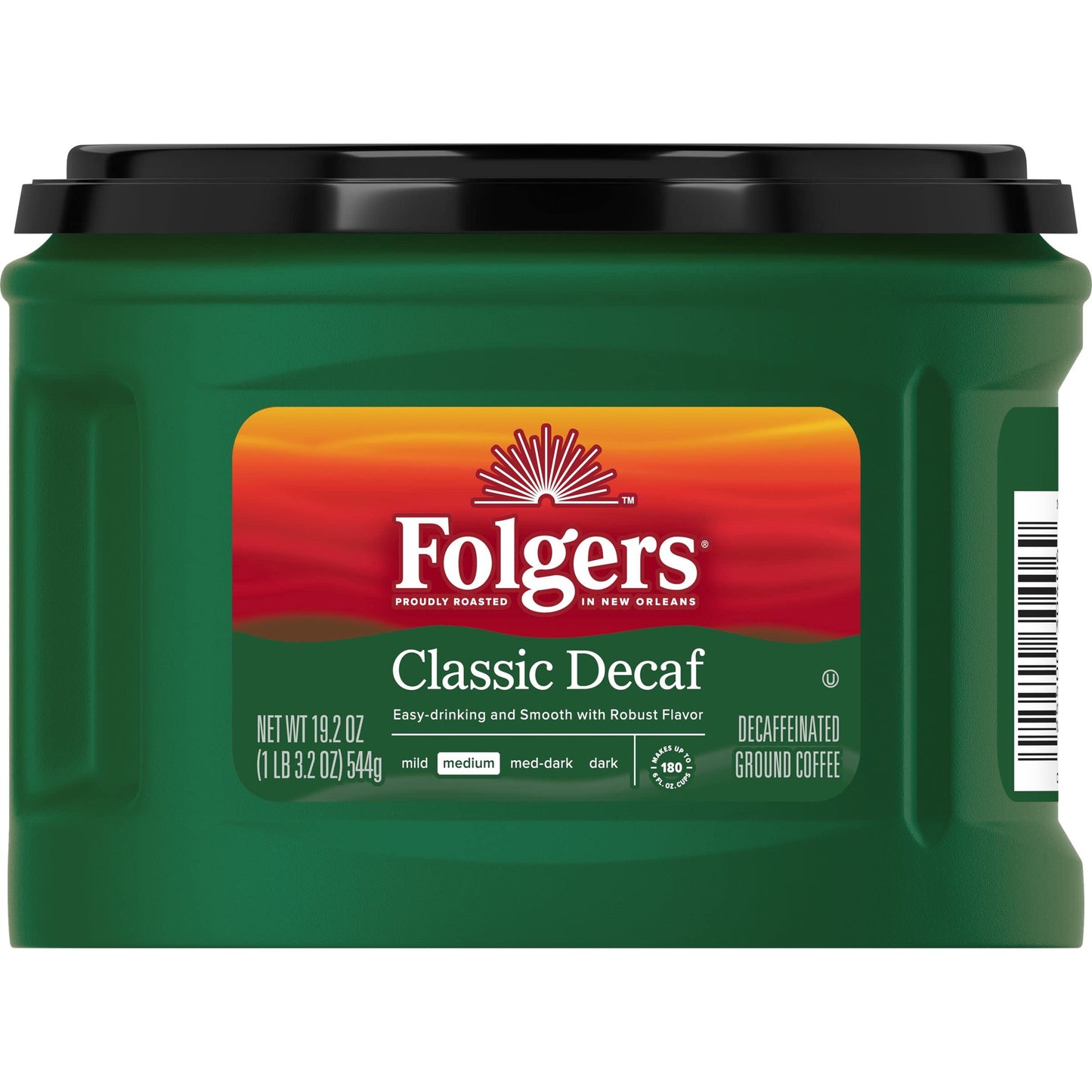 Folgers Decaf Coffee, Ground Coffee, Classic Medium Roast, 19.2 Ounce Canister