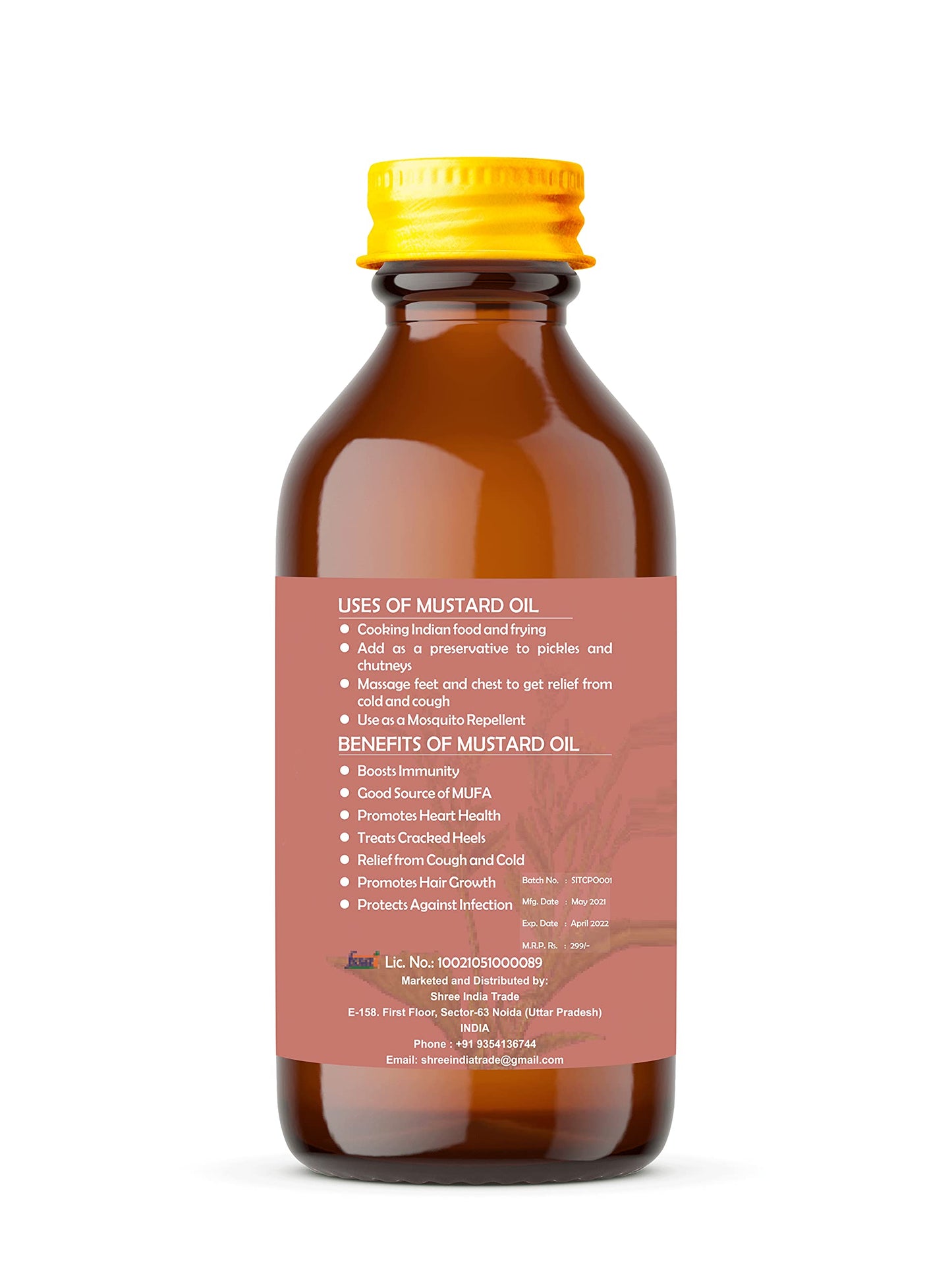Ayurvedashree Mustard Oil 3.38 Fl Oz.. Cold Pressed Oil, Extracted On Wooden Churner With Traditional Method To Sustain Maximum