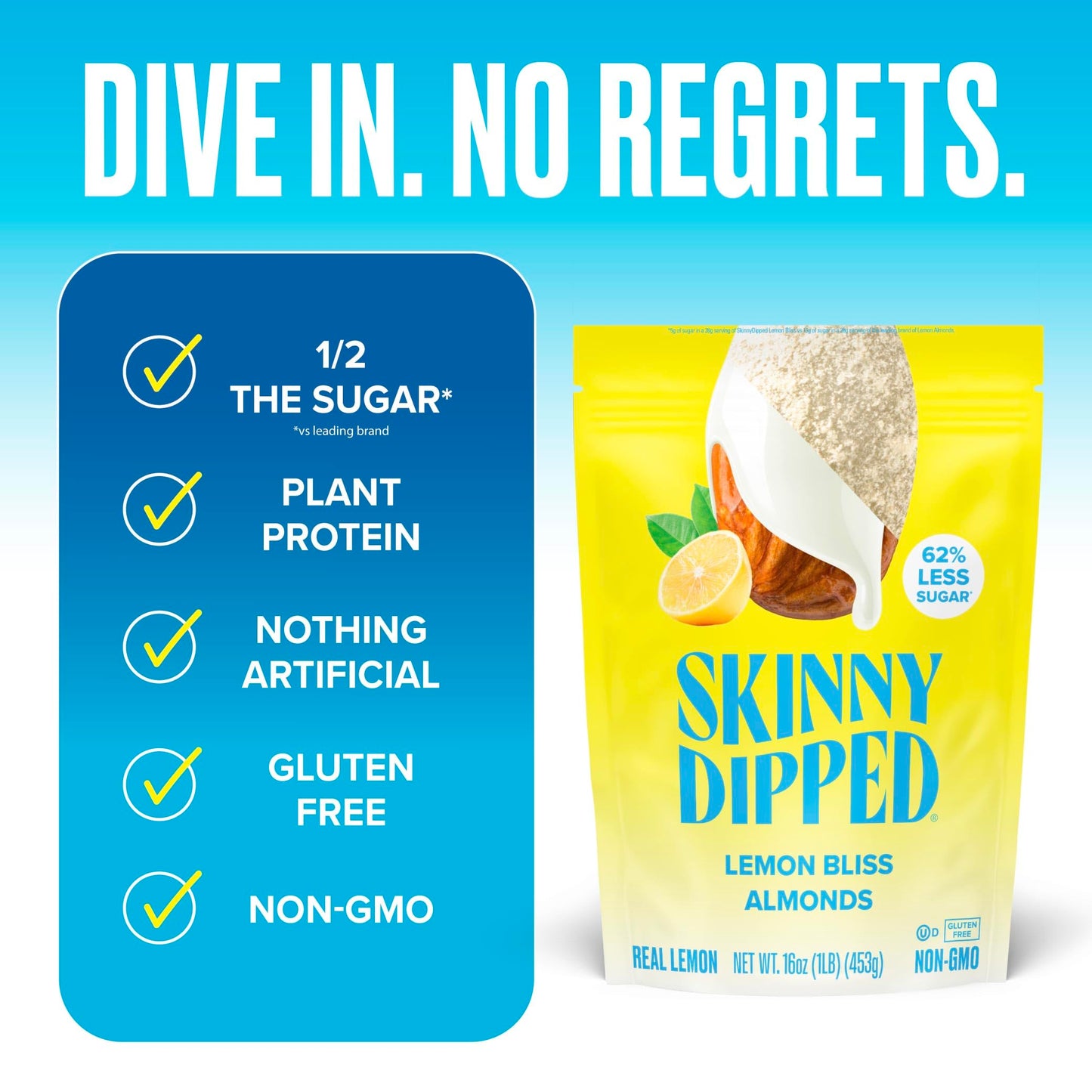 SkinnyDipped Lemon Bliss Almonds, Healthy Snack, Plant Protein, Gluten Free, 1lb Bulk Bag