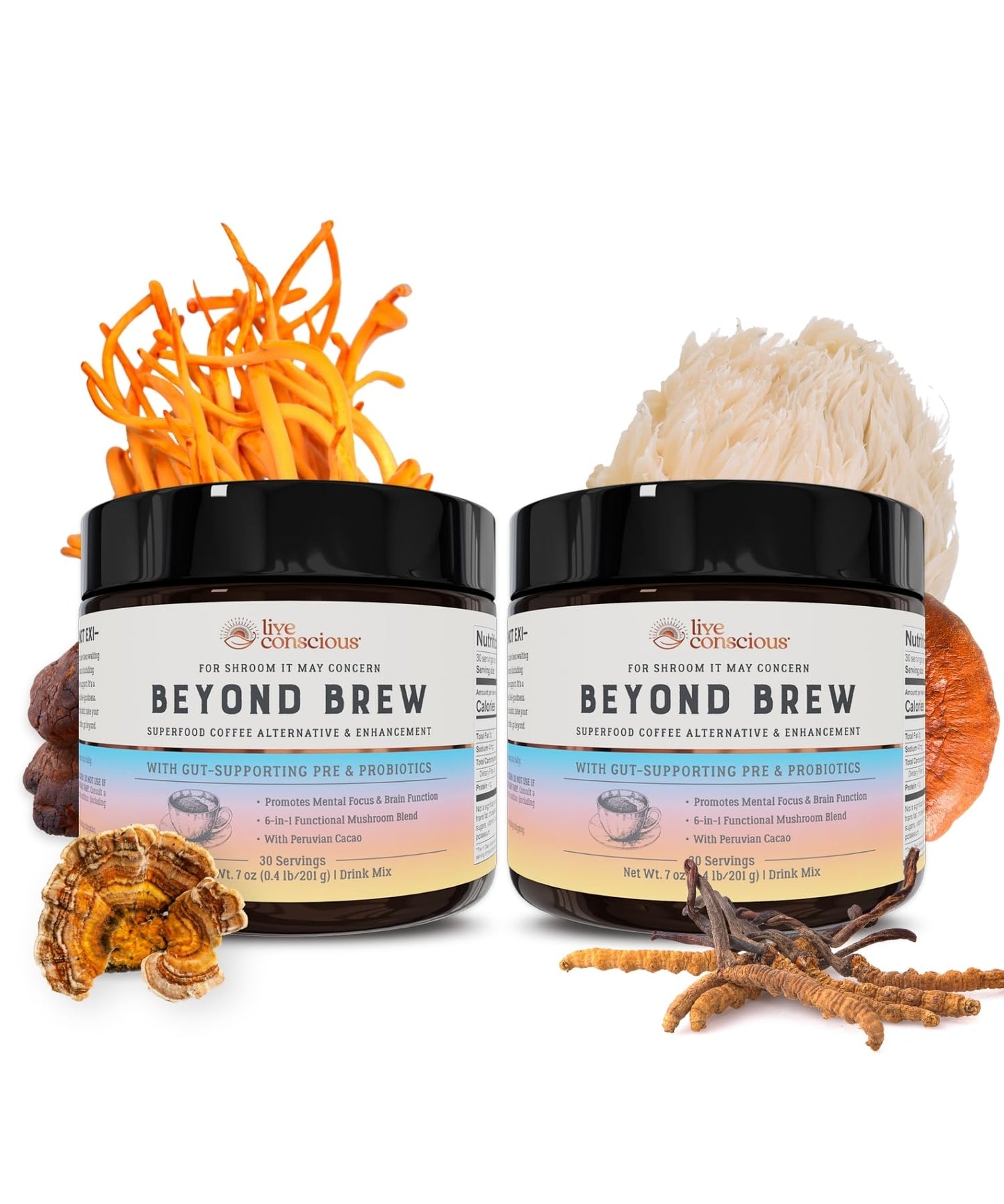 Live Conscious Superfood Coffee Alternative - Low Caffeine, Lion’s Mane & Reishi - 30 Servings (2-Pack)