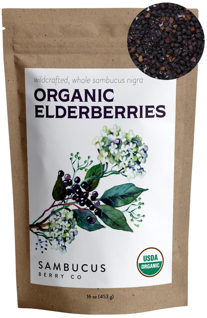Waterglider International Certified USDA - 100% Organic Dried Elderberries - 1lb Bulk - Non-Irradiated, Non-GMO, Wild Harvest, W