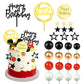 Black Red Gold White Ball Cake Toppers Set, Acrylic Birthday Cake Toppers Star Cake Toppers Mirror Cupcake Topper Ball Shaped Ca