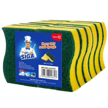Mrsiga Heavy Duty Scrub Sponge, Pack Of 12, Size:11 X 7 X 3 Cm, 43 X 28 X 12