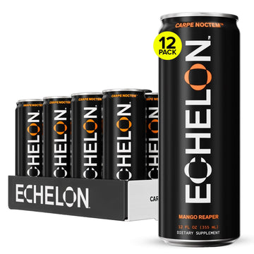 Echelon Pre-Workout Energy Drink - 12-Pack  Mango Reaper - Peak Performance  Sustained Energy  Focus and Endurance Dietary dietary product - 300mg of Caffeine  Beta-Alanine  L-Theanine & Fiber - Vegan