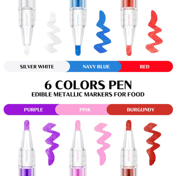 Edible Paint Pen 6 Colors Metallic Edible Markers Food Coloring Pen Shiny Food Paint Edible Glitter Paint For Cookies Decorating