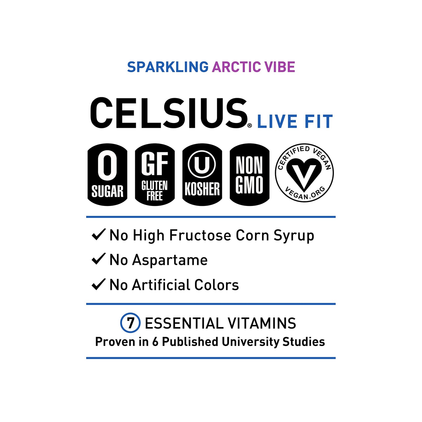 CELSIUS Sparkling Arctic Vibe, Functional Essential Energy Drink, 12 Fl Oz (Pack of 24)