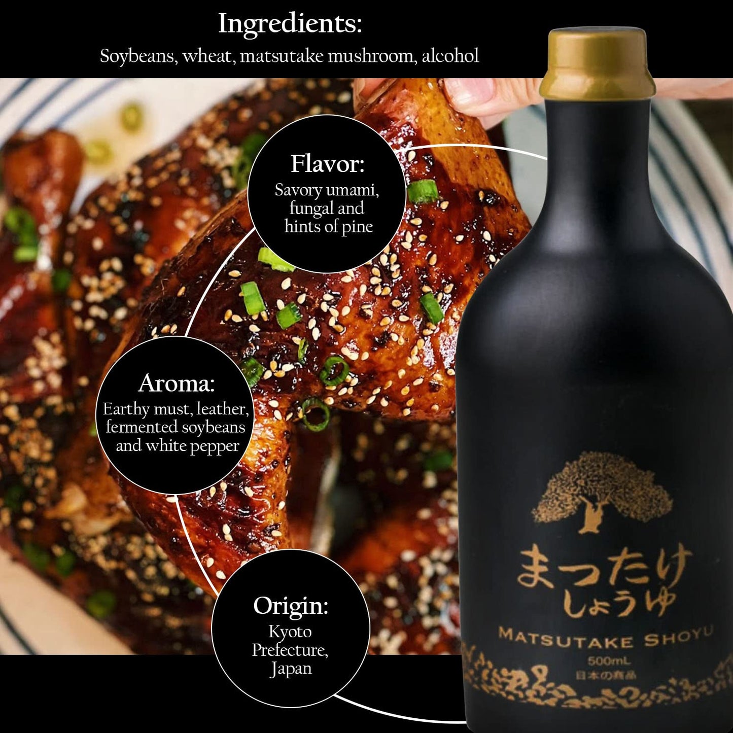 HAKU Organic Matsutake Shoyu Soy Sauce - Unfiltered Dark Soy Sauce, 500 ml, Dark Brown, No Additives