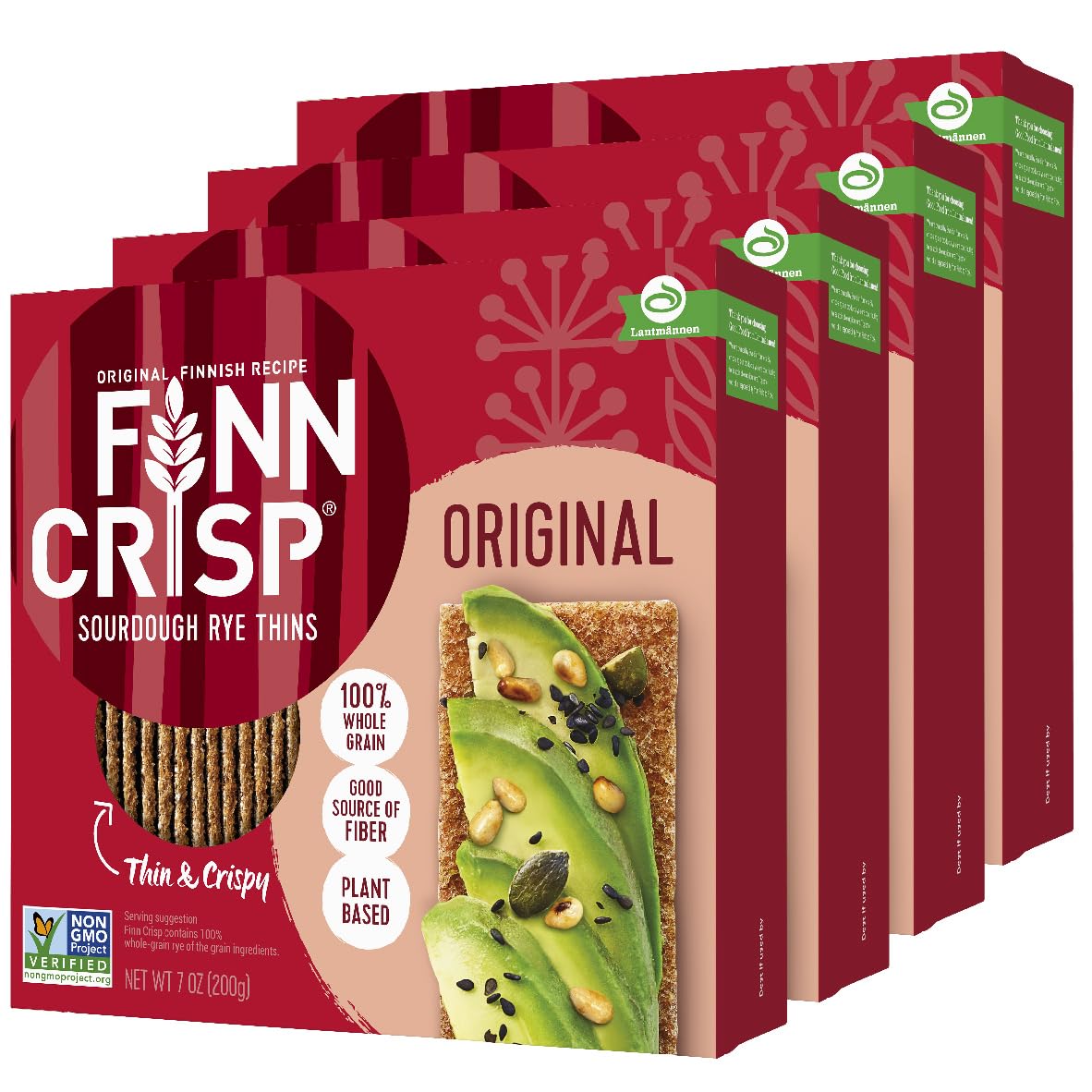 Finn Crisps Original Rye Crispbread 7oz | Thin, Crispy Rye Flatbread  ers | Multipack of Authentic Finnish Sourdough Crispbread | Whole Grain Rye  ers [4 Boxes x 7oz]