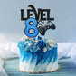 Caiwowo Level 8 Game Birthday Cake Topper - Blue Paper Decoration for Boys 8th Birthday Party