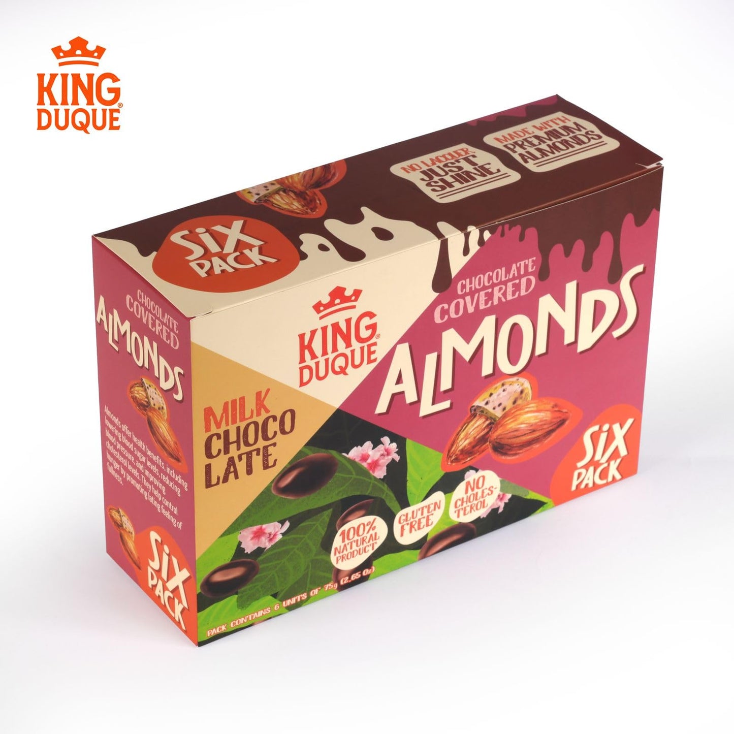 Kingduque, Six Pack, Milk Chocolate Covered Almonds - 6 Units Of Bag Of 75G (2.65 Oz) - Made With Premiun Chocolate - With A Lay