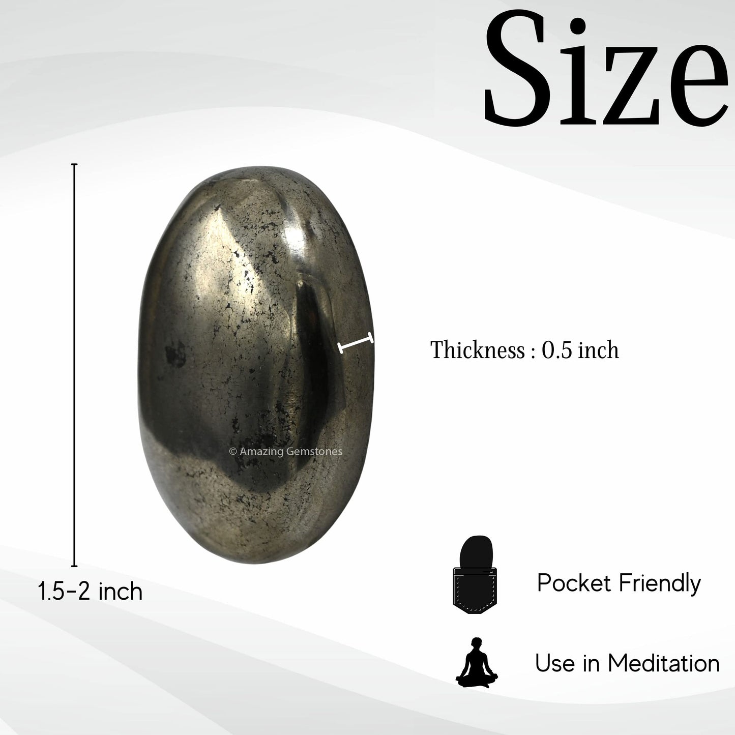 Pyrite Palm Stone - Pocket Massage Worry Stone For Natural Body Chakra Balancing, Reiki Healing And Crystal Grid