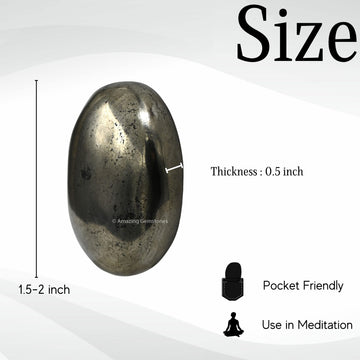 Pyrite Palm Stone - Pocket Massage Worry Stone For Natural Body Chakra Balancing, Reiki Healing And Crystal Grid