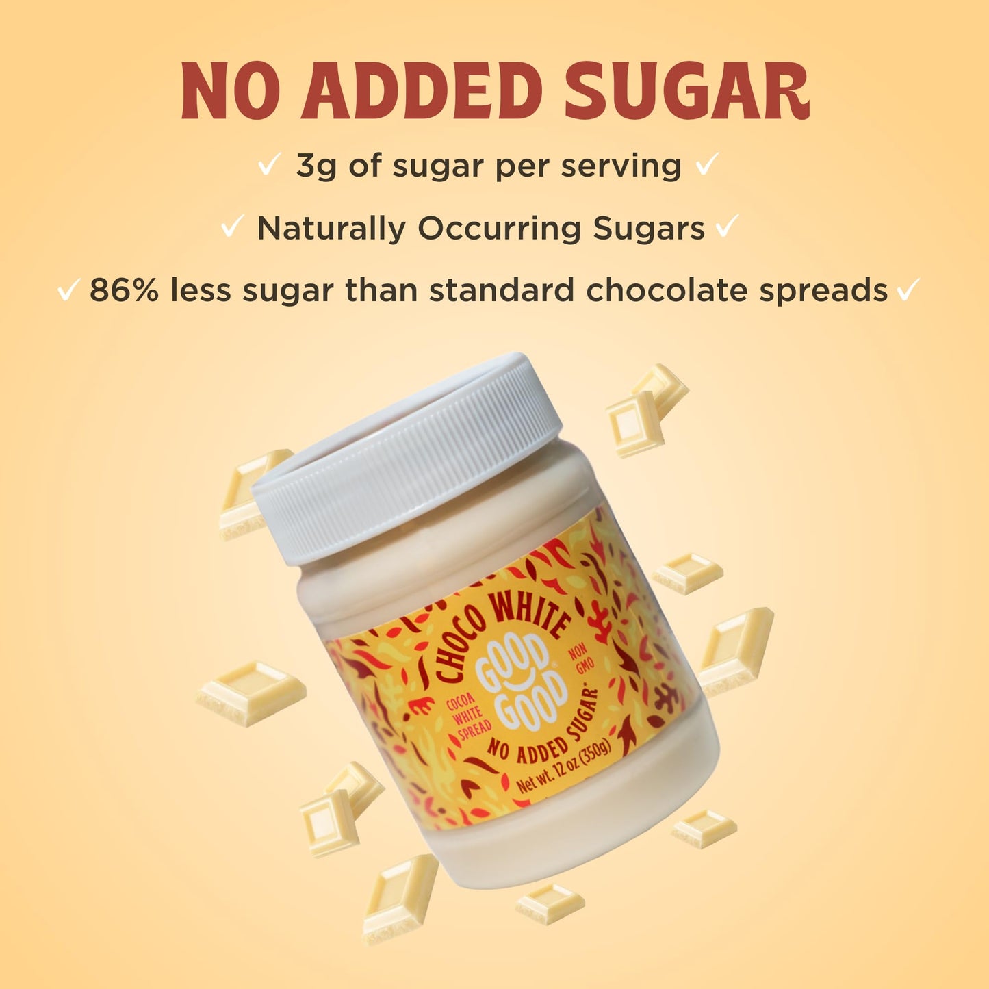 Good Good No Added Sugar White Choco Spread - Chocolate Spread With Natural Sweeteners - Gluten Free - Vegetarian Friendly - 12Oz / 350G (Pack Of 1)