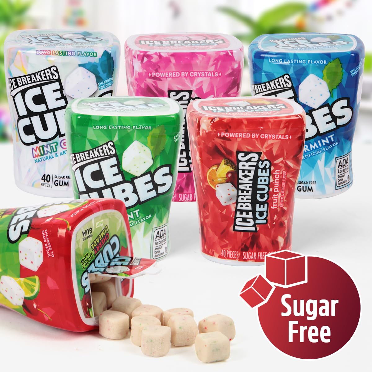 Icecubes Variety Pack - Sugar Free Refreshingly Cool Icecubes Gum Of Peppermint, Bubble Breeze, Spearmint, Cherry Limeade, Mint Crystal, And Fruit Punch Flavors, 6 Pack