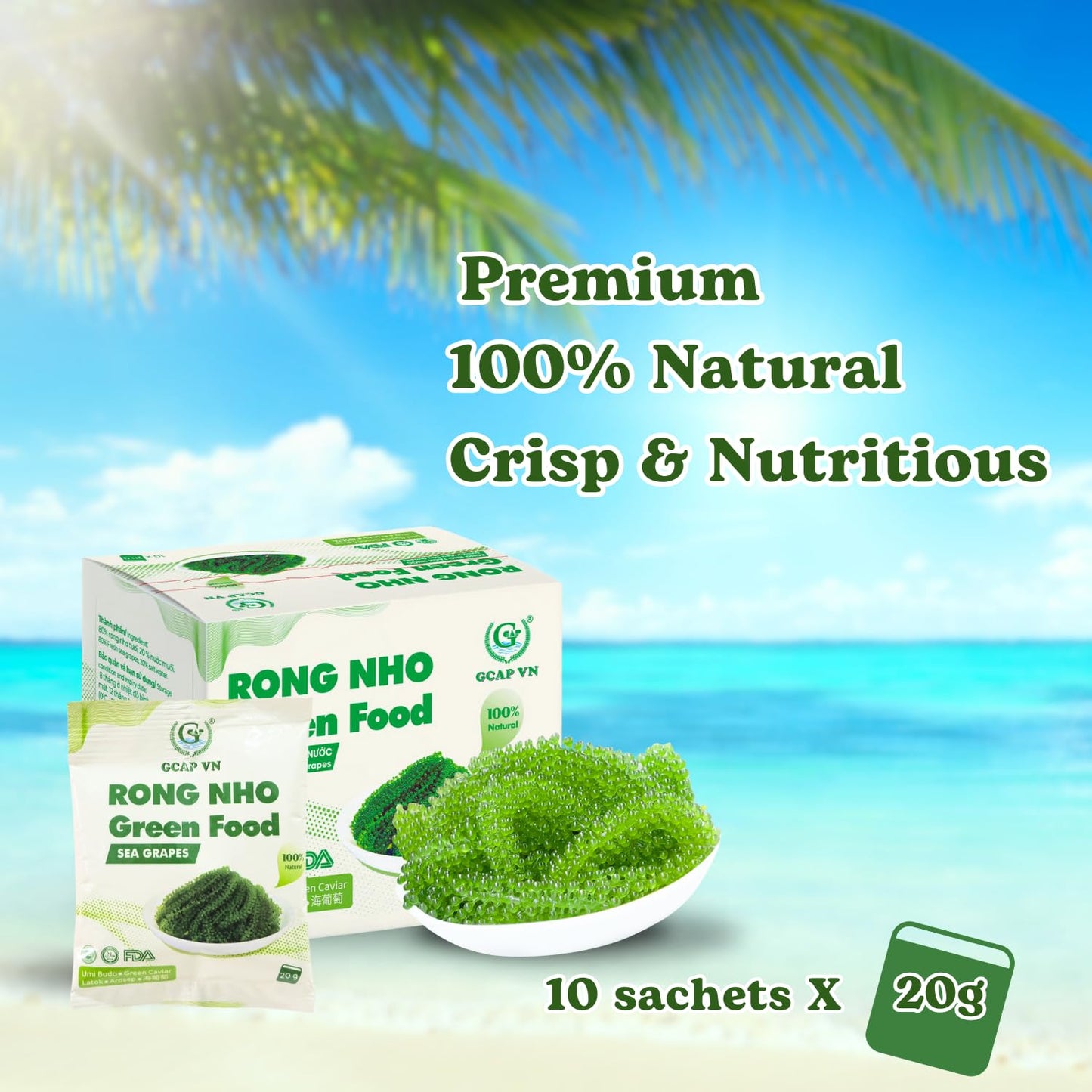 GCAP Sea G s Dehydrated Umibudo Sea  Superfood 200g (10 Packs) – Vegan, Gluten-Free, Ready to Rehydrate