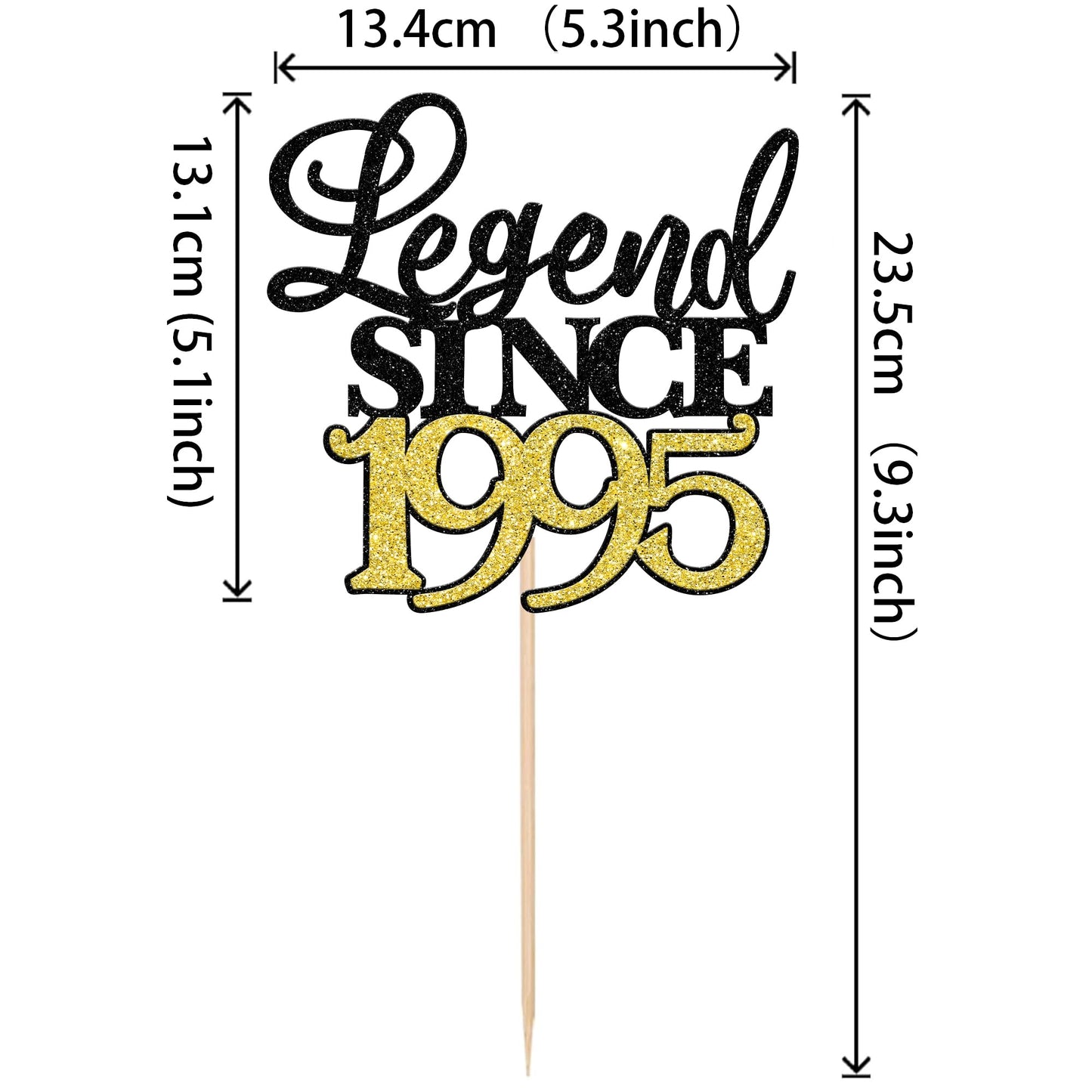 Rssta i Cake Topper, Legend Since 1995, Black Gold Glitter, Model XM398, 30th Birthday Decoration