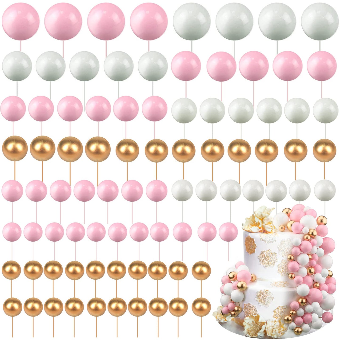 Tondiamo 108 Pcs Balls Cake Topper Balloons Cupcake Topper Diy Cake Insert Topper Foam Cake Balls Baking Decoration For Wedding