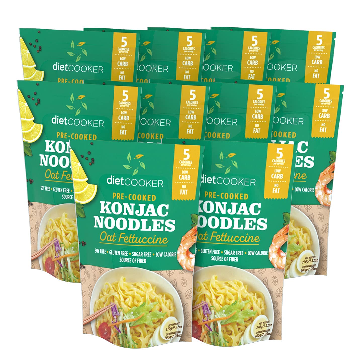 DIET COOKER Shirataki Noodles, Keto & Vegan Friendly, Zero Net Carbs, 9.52 oz (Pack of 10)