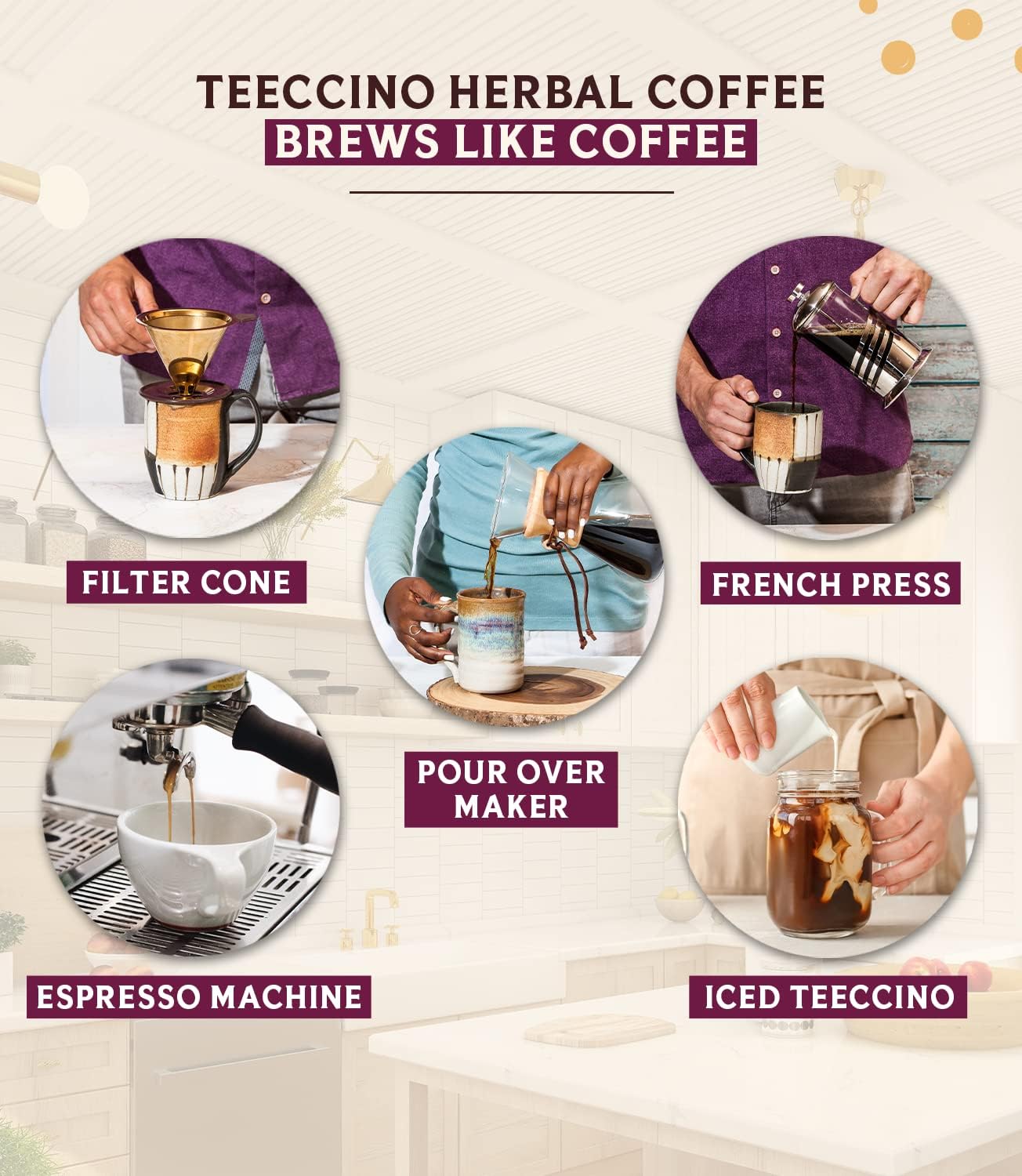 Teeccino Mocha Chicory Coffee Alternative, Caffeine-Free, Medium Roast, 11 Ounce (Pack of 3)