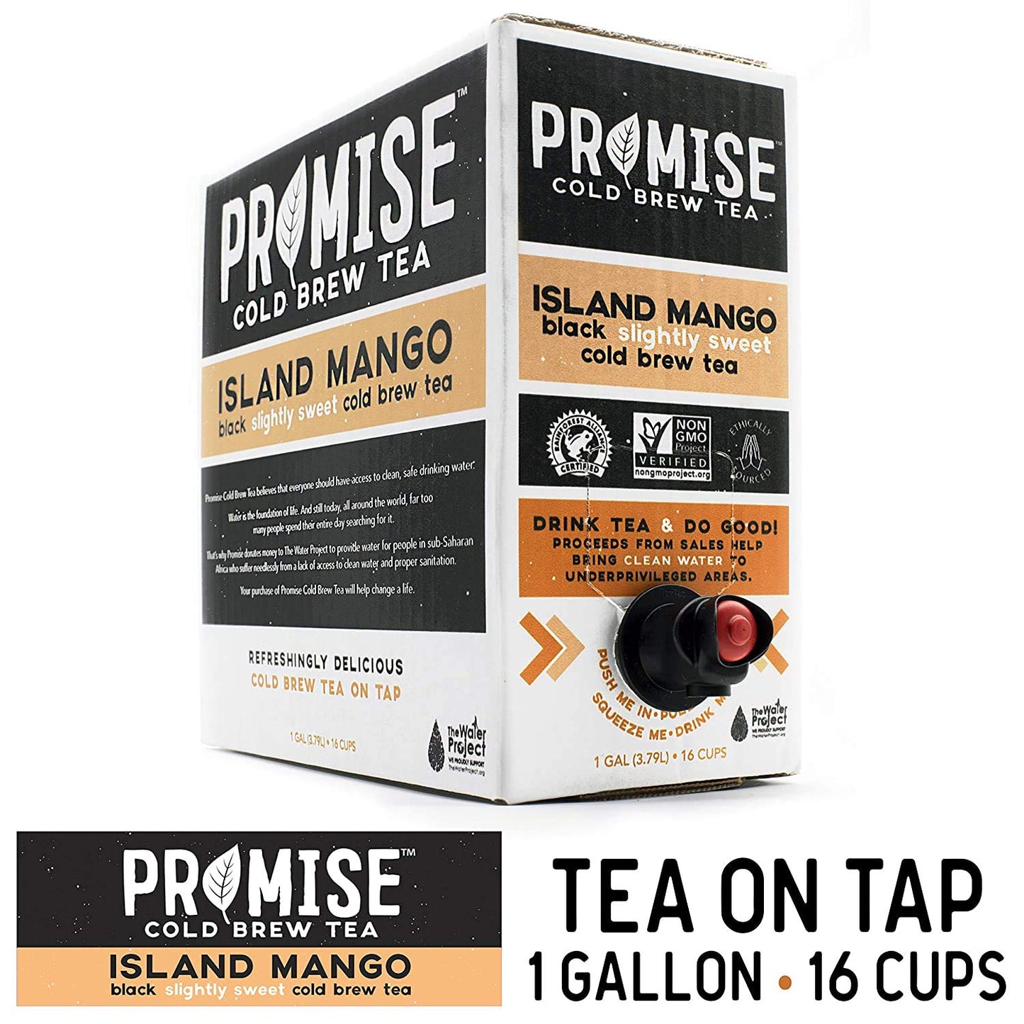 Promise Beverages Slightly Sweet Island Mango Cold Brew Tea On Tap (1 Gallon / 128 Fluid Ounces) Rainforest Alliance Certified B
