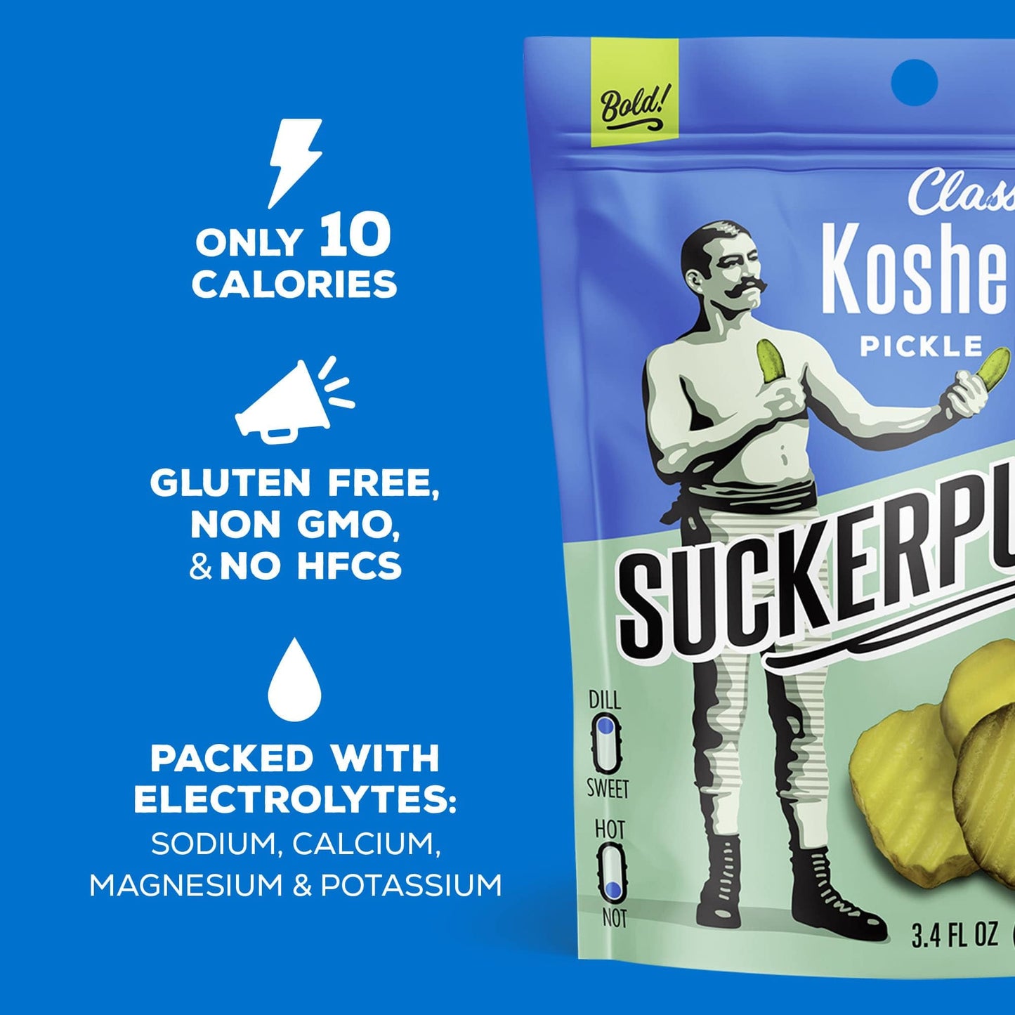 Suckerpunch Classic Dill Pickle Chips, Snack Pack, Gluten Free, Kosher, Sugar Free, Low Calorie, Low Carb, Ready To Eat, On The Go, Non Gmo, Keto Friendly, Vegan, 3.4 Oz, Single Serve Pouch (12 Pack)