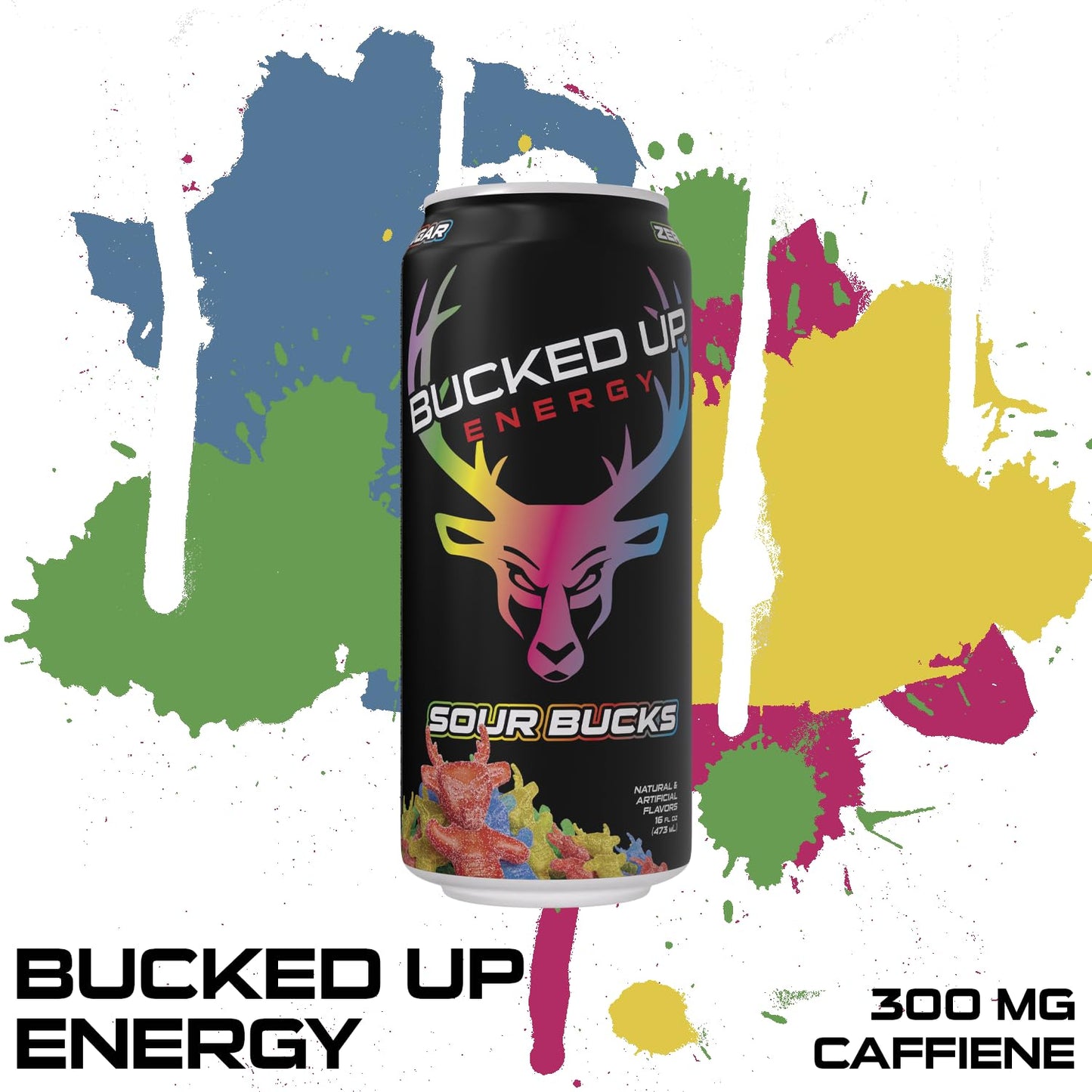 Bucked Up Energy Drink 300mg - Sour Bucks Flavor - 12 Count