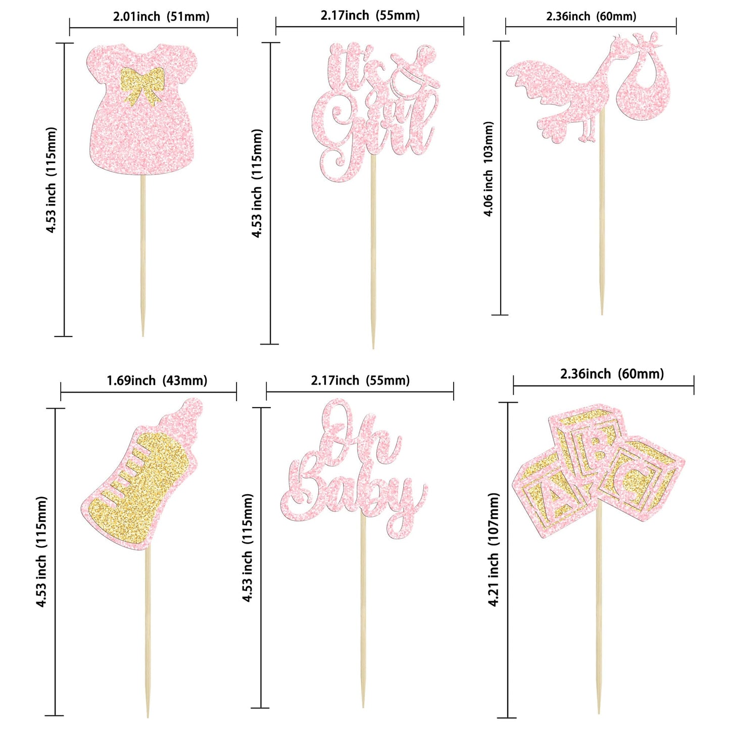 Gyufise 24Pcs Baby Shower Cake Topper, Light Pink, Baby Girl Themed Cupcake Picks For Gender Reveal, Birthday Party Supplies