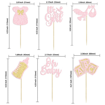 Gyufise 24Pcs Baby Shower Cake Topper, Light Pink, Baby Girl Themed Cupcake Picks For Gender Reveal, Birthday Party Supplies
