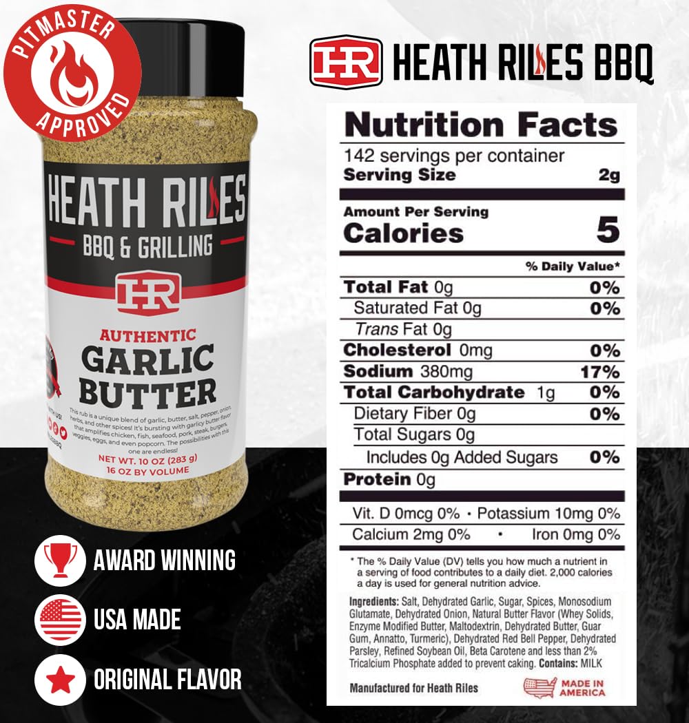 Heath Riles BBQ Rub - Garlic Butter Seasoning, 10 oz, Plastic, Model HRB0050