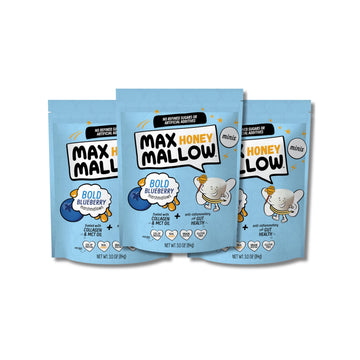 Max Mallow Bold Blueberry Mini HONEY Marshmallows - Gut Friendly, Gluten Free, No Refined Sugars, Real Wildflower Honey, Collage