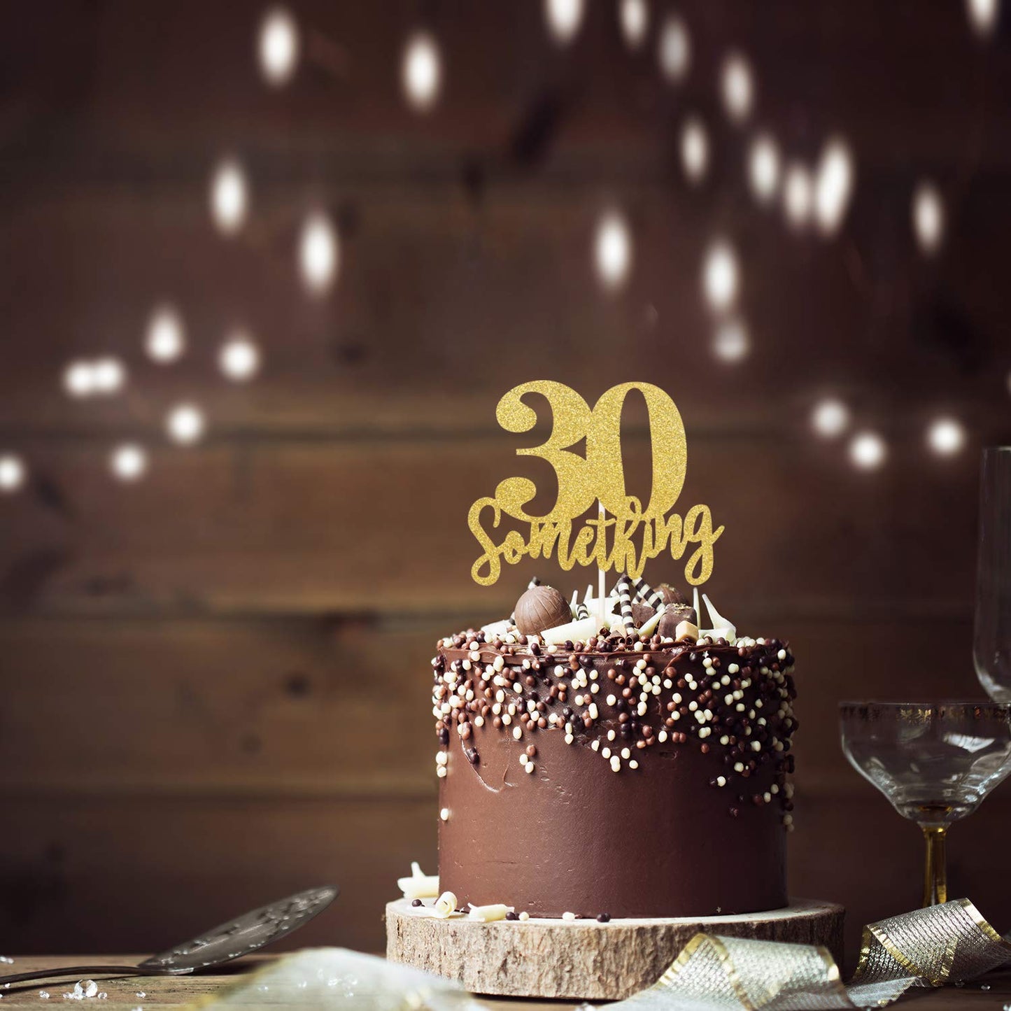 30 Someting Cake Topper, Happy 30th Birthday Sign,Dirty 30 Cake Topper,Hello 30 Party Decorations (Double Sided Gold Glitter)