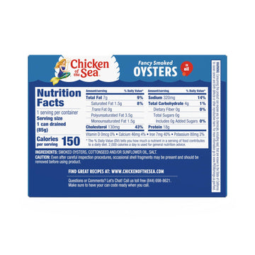 Chicken of the Sea Smoked Oysters in Oil, Canned, 3.75-Ounce Cans, Pack of 18