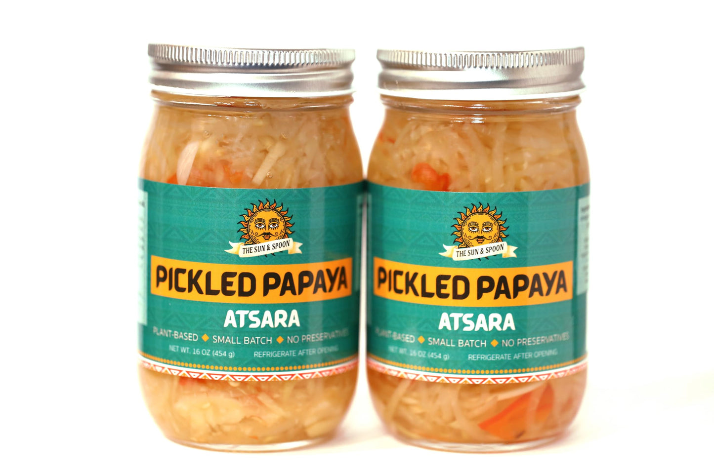 Pickled Papaya Atsara, Authentic Filipino Side Dish, 16 oz Jar, 2 Pack, Green Papaya with Bell Pepper and Spices, All-Natural, S