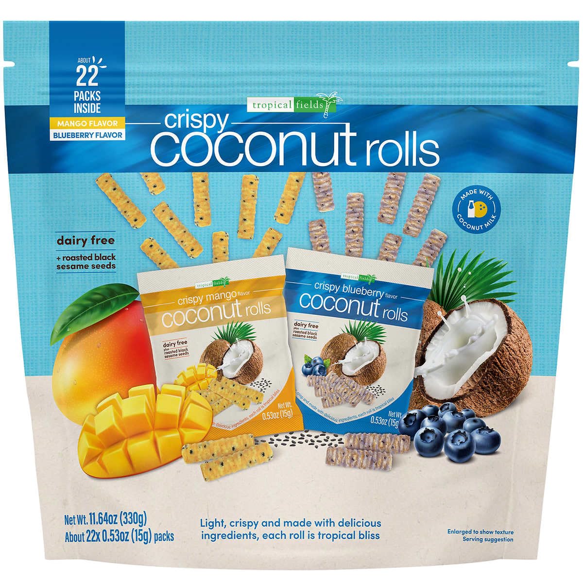 Crispy Coconut Rolls Dairy Free Plus Roasted Sesamee Seeds Crispy Mango And Crispy Blueberry Flavor