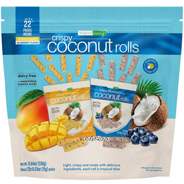 Crispy Coconut Rolls Dairy Free Plus Roasted Sesamee Seeds Crispy Mango And Crispy Blueberry Flavor