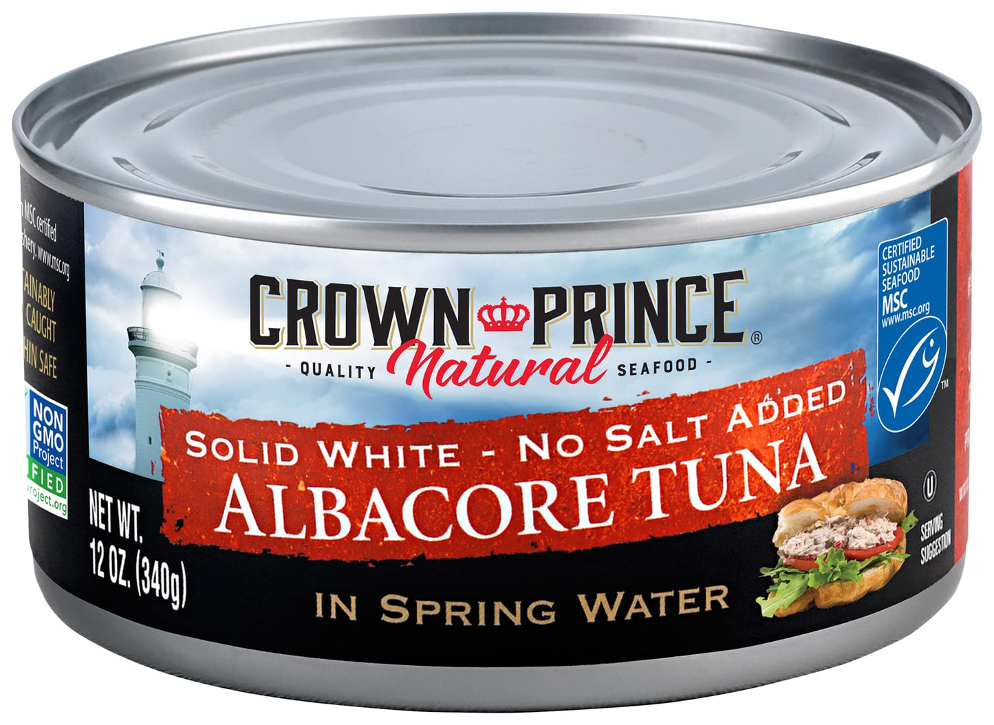 Crown Prince Natural Solid White Albacore Tuna in Spring Water, No Salt Added, 12-Ounce Cans (Pack of 12)