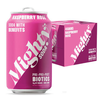 MIGHTY SODA Raspberry Rose, Prebiotics, Probiotics & Postbiotics, Functional Soft Drink with More Gut Health Benefits, Non-GMO, 