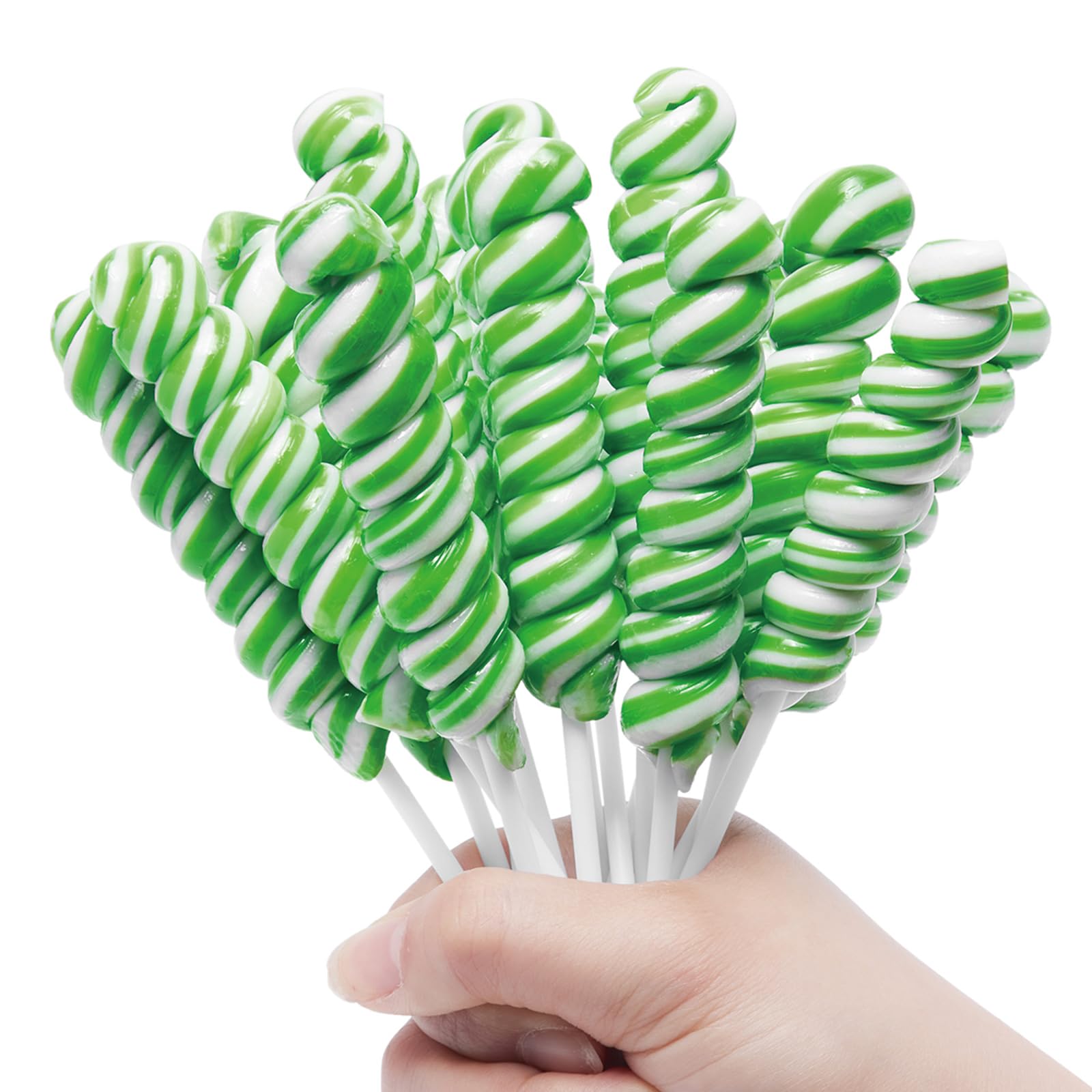 LIDATREE Rainbow Twist Lollipops, Green Apple Flavor, 15-Pack, Individually Wrapped, Perfect for Birthday Parties