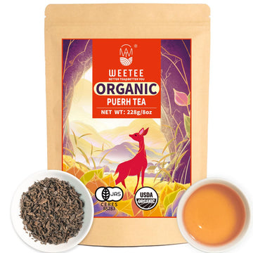 Wt Weetee Organic Pu-Erh Loose Leaf Tea, Usda Organic Ripe Pu'Erh Tea 228G / 8 Ounce, Earthy Dark Tea Black Tea, Rich Antioxidan