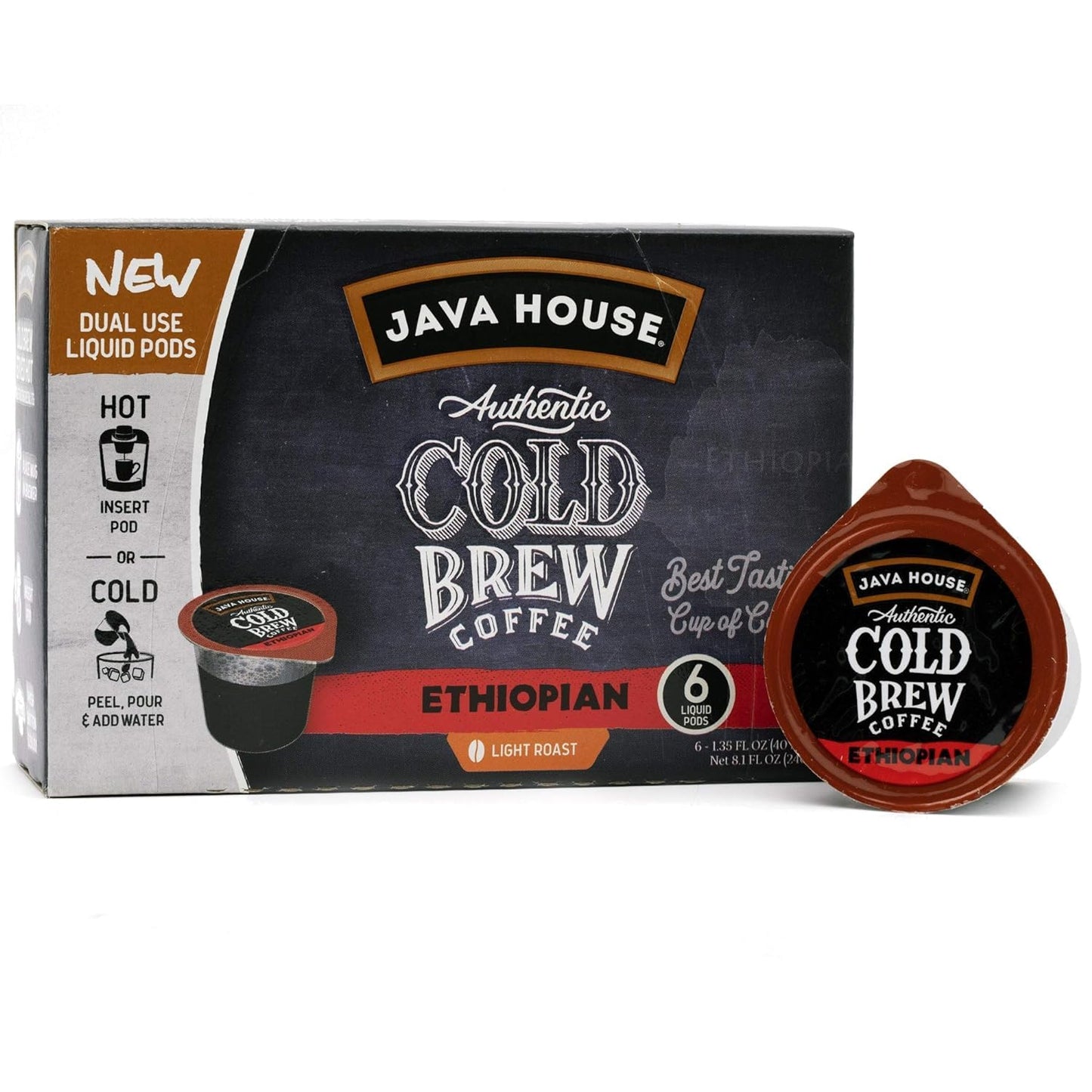 Java House Light Roast Ethiopian Cold Brew Pods, (36 Count) Peel And Pour Pods Hot Or Iced Instant Coffee Concentrate