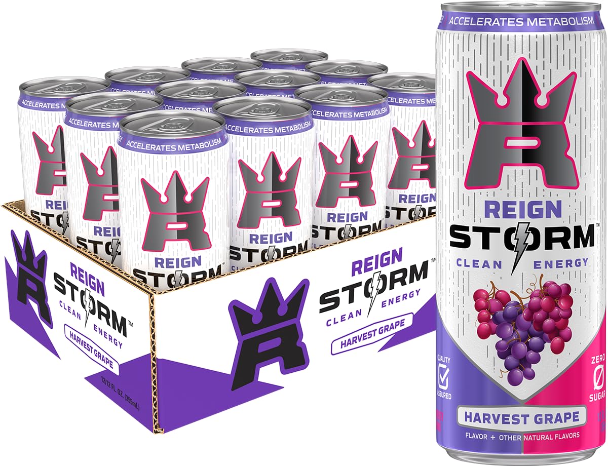 REIGN Storm Energy Drink, Harvest Grape, 12 Fl Oz, Pack of 12, 12 Servings