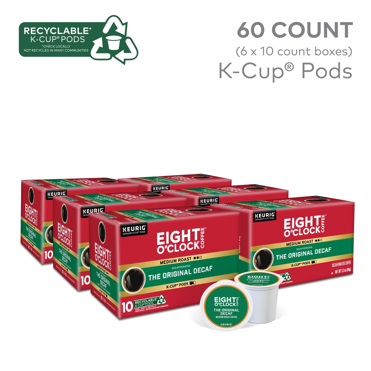 Eight OClock Coffee The Original Decaf  Single-Serve Keurig K-Cup Pods  Medium Roast Coffee Pods  60 Count