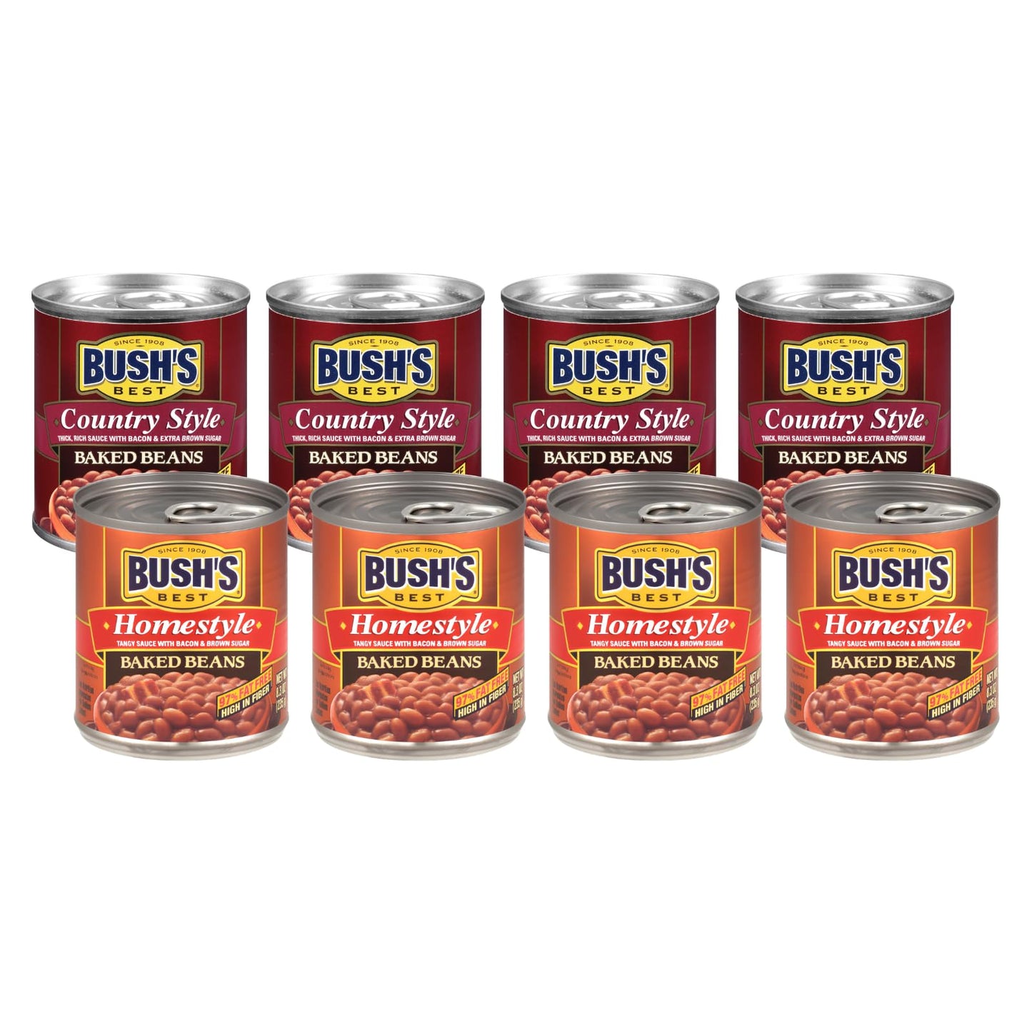 Bushs Best Baked Beans, Homestyle & Country Style, 4 Each, 8.3 Oz (Variety Pack)