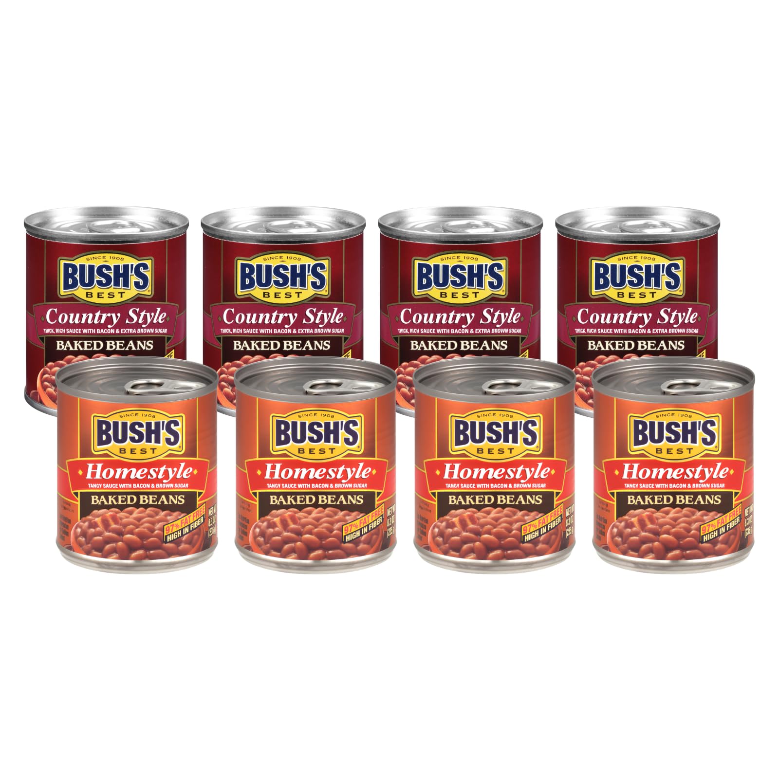 Bushs Best Baked Beans, Homestyle & Country Style, 4 Each, 8.3 Oz (Variety Pack)