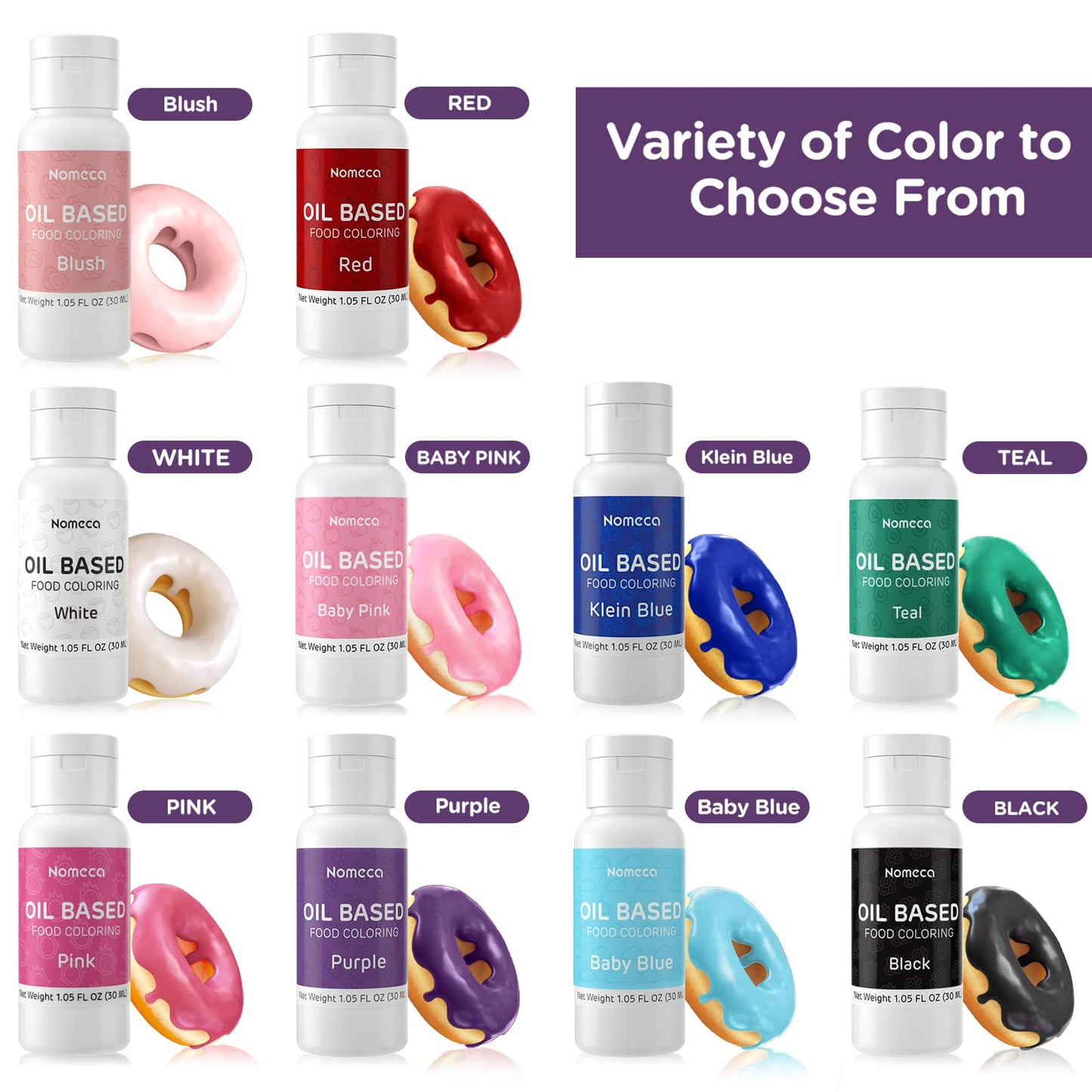 Oil Based Food Coloring For Chocolate - Nomeca 30 Milliliters Upgraded Purple Oil Food Color For Baking Cake Decorating, Edible Food Dye For Candy Melts Cookies Easter Egg Icing Fondant Meringues