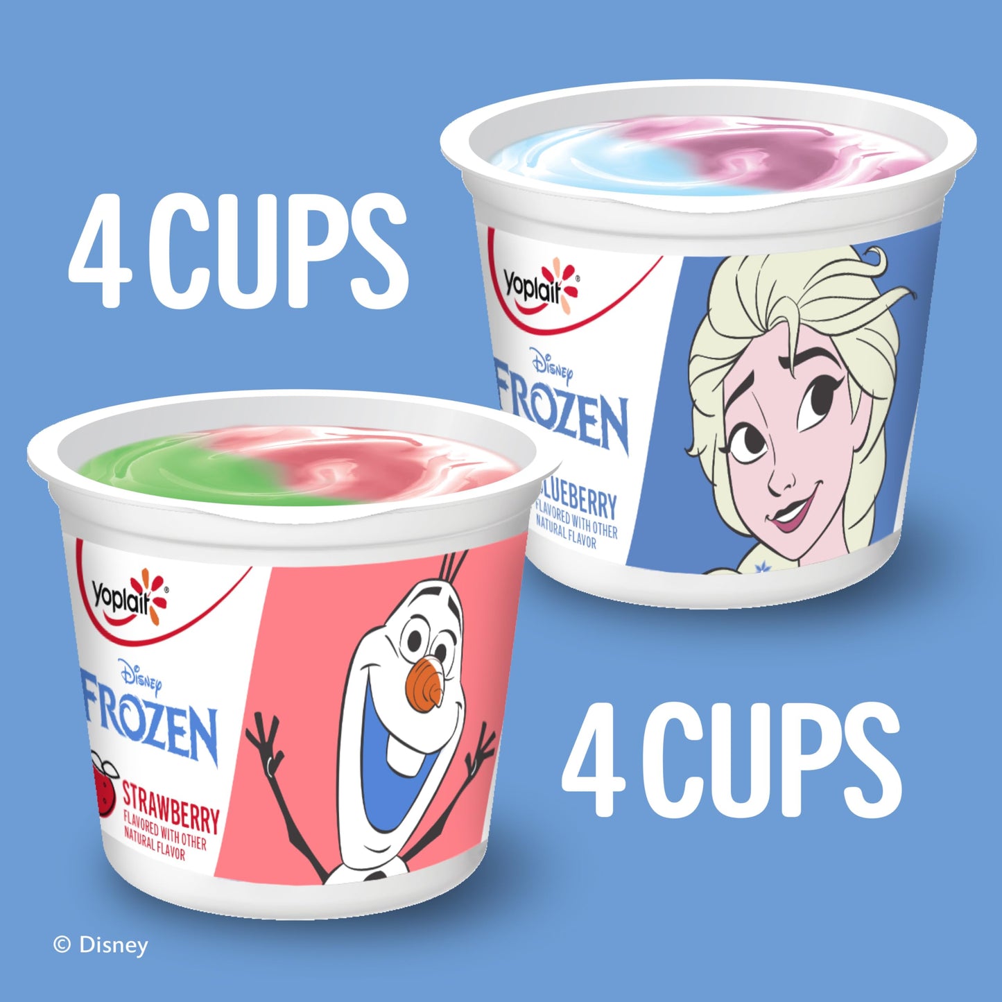 Yoplait Low Fat Kids Yogurt, Disney Frozen Variety Pack, Strawberry and Blueberry, Gluten Free Snacks, 8 Yogurt Cups