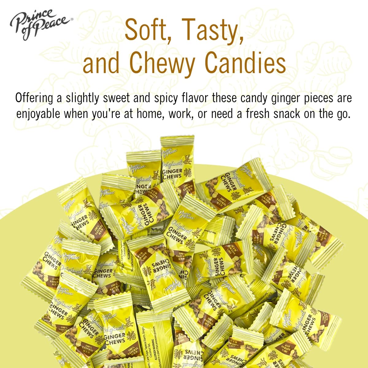 Prince Of Peace 100% Natural Ginger Candy (Chews) With Lemon, 2.2Lb/1Kg Candied Ginger – Candy Pack – Ginger Chews Candy – Natural Candy – Ginger Candy