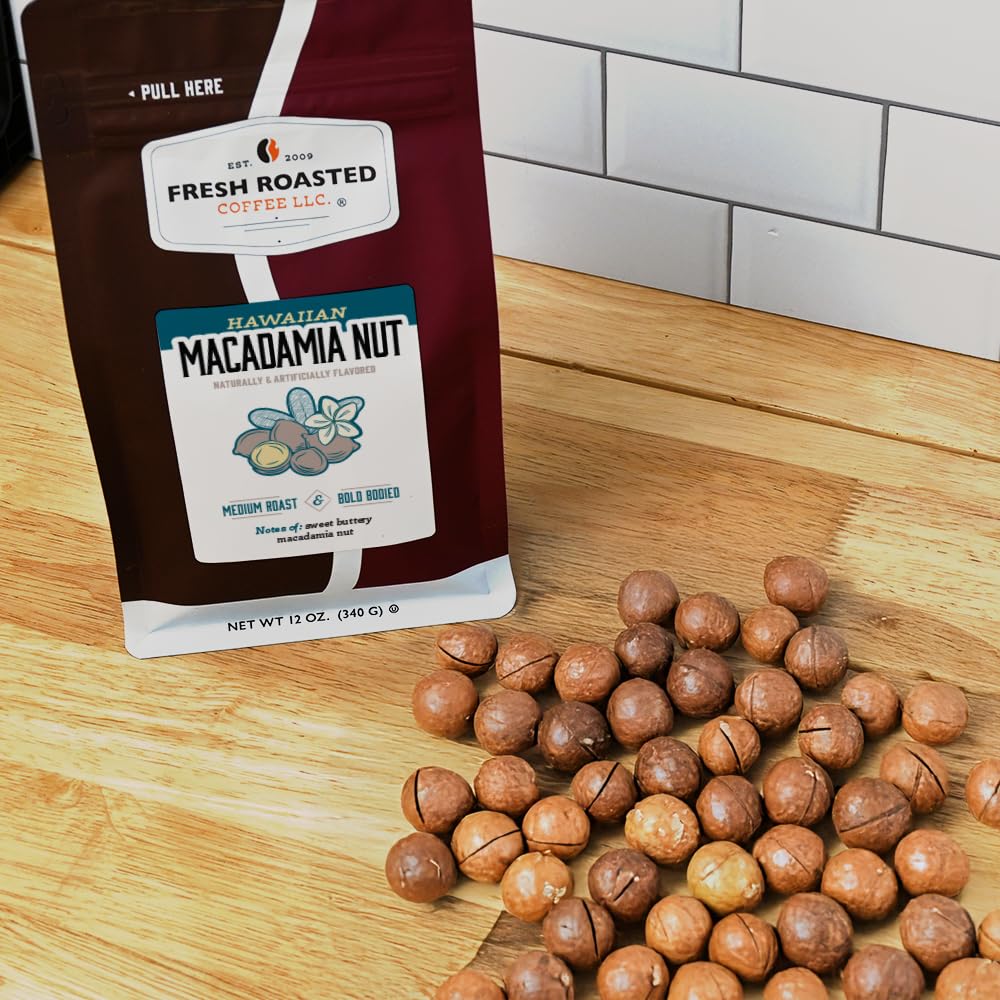 Fresh Roasted Coffee Hawaiian Macadamia Nut Flavored Whole Bean Coffee, Medium Roast, 12 oz