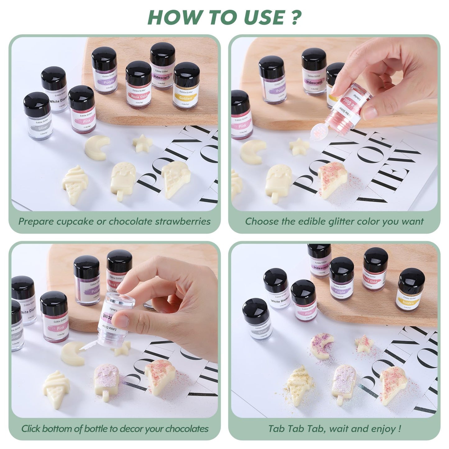 Jelife Green Edible Glitter Dust For Drinks - 5 Grams Food Grade Luster Glitter Dust, Sprinkle On Sparkle Edible Food Glitter Fo