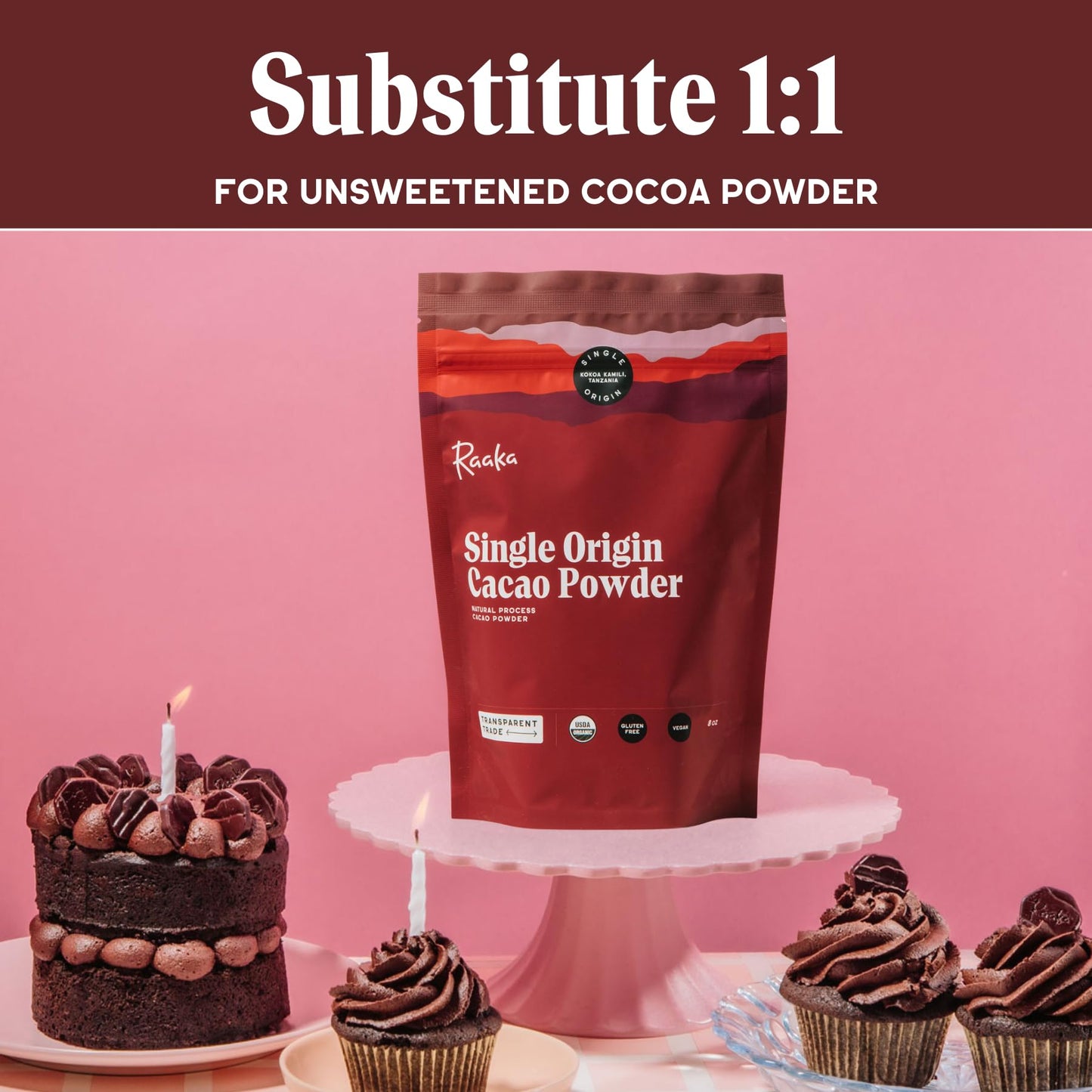 Raaka Chocolate Organic Cacao Powder - Unsweetened, Non-Alkalized, Perfect For Baking - Gluten-Free, Soy-Free, Sugar-Free - 8Oz